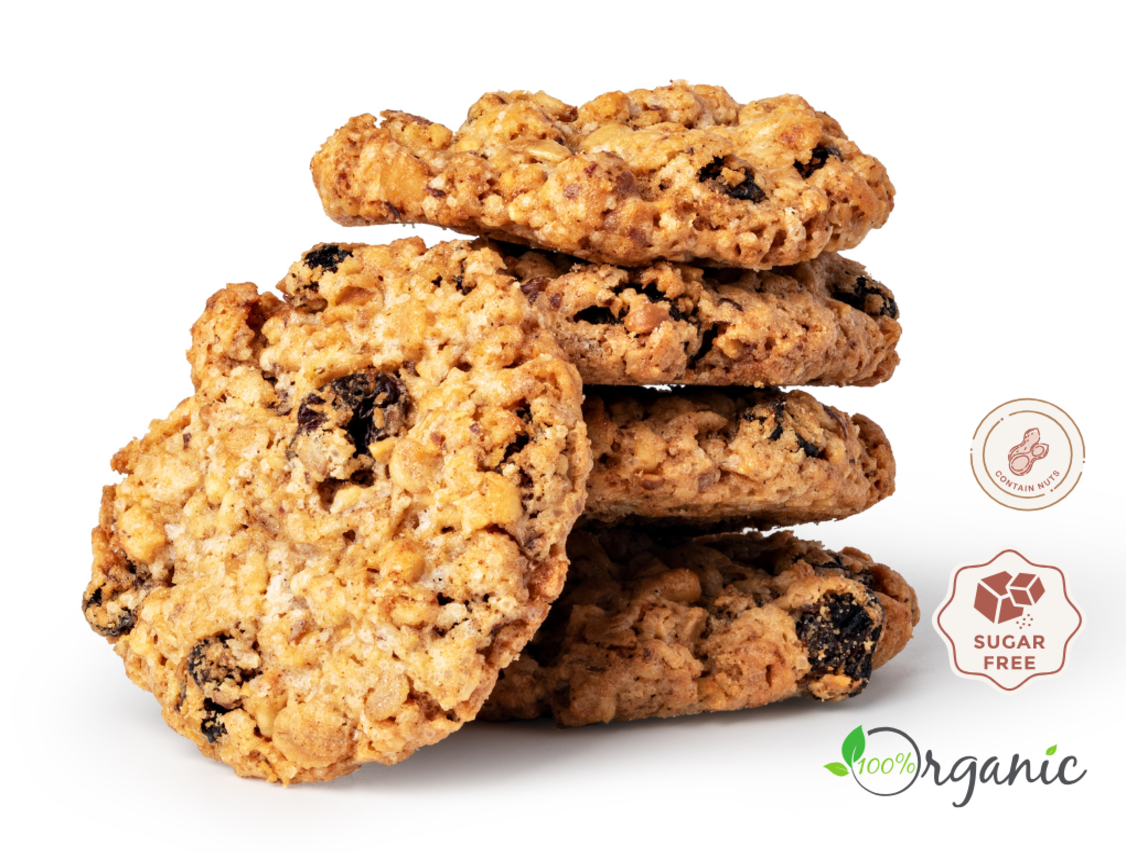 Homemade sugar-free oatmeal cookies with raisins, perfect for a healthy and delicious snack.